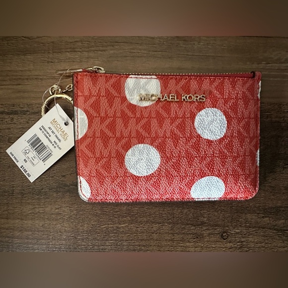 Michael Kors Handbags - Michael Kors Jet Set travel Wallet with Zip Coin Pouch. Red Clay/White. NWT.